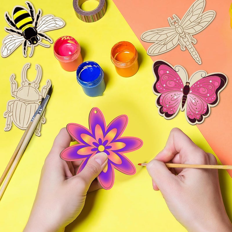 Sophena 36PCS Wooden Spring Ornaments to Paint, 6 Styles DIY Blank Unfinished Wood Flower Cutouts Butterfly Ornament for Crafts Hanging Decorations, Cute Bee Flower Shape Home Decorations Gifts - Image 2